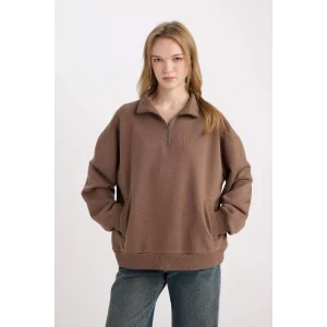 D7206 Oversize Fit Yarım Fermuarlı Sweatshirt