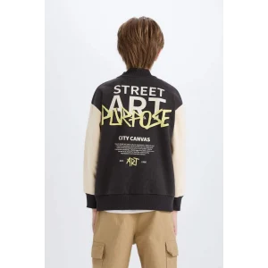 D7214 Kolej Yaka Sırt Baskılı Çıtçıt Kapamalı Bomber Hırka