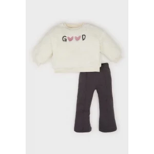 D7261 Bisiklet Yaka Baskılı Sweatshirt İspanyol Paça Alt 2li Takım