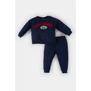 D7655 Erkek Bebek Bisiklet Yaka Baskılı Sweatshirt Beli Lastikli Eşofman Altı 2li Takım