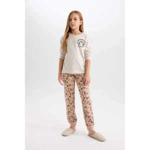 D7744 Desenli Beli Lastikli Pijama Takımı