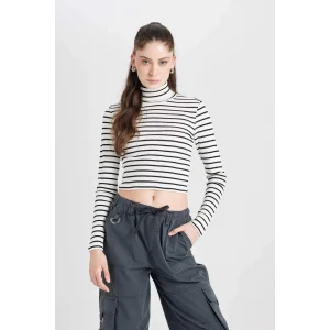 D8072 Coool Fitted Çizgili Fitilli Kaşkorse Balıkçı Yaka Uzun Kollu Tişört