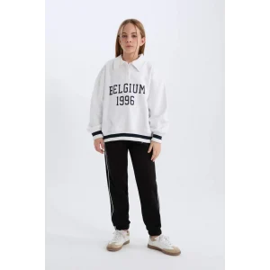 D8092 Kız Çocuk Beli Lastikli Baskılı Pamuklu Jogger Eşofman Altı