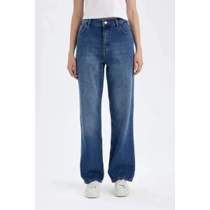D8153 90s Wide Leg Yüksek Bel Uzun Jean Yıkamalı Pantolon
