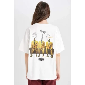 D8361 Coool Beetlejuice Oversize Geniş Kalıp Bisiklet Yaka Baskılı Kısa Kollu Tişört