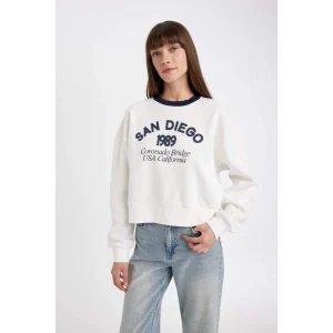 D8723 Boxy Fit Baskılı Kalın Casual Sweatshirt