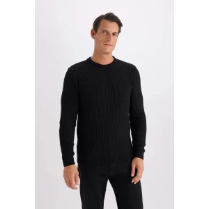 E0811 Standart Fit Bisiklet Yaka Dokulu Triko Kazak