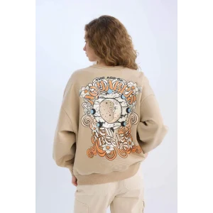 E1488 Loose Fit Bisiklet Yaka Sırt Baskılı Kalın Sweatshirt