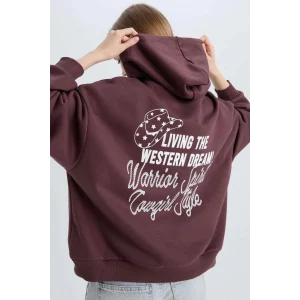 E1495 Coool Loose Fit Kapüşonlu Sırt Baskılı Kalın Sweatshirt