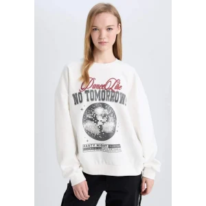 E1497 Coool Loose Fit Bisiklet Yaka Baskılı Kalın Sweatshirt