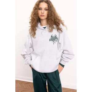 E1530 Coool Oversize Geniş Kalıp Slogan Baskılı Kalın Sweatshirt Kumaşı Sweatshirt