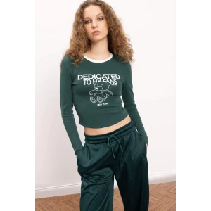 E1531 Coool Fitted Baskılı Bisiklet Yaka Ribana Uzun Kollu Tişört