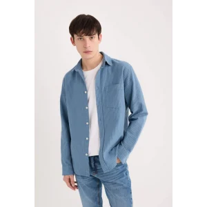 E1944 Regular Fit Çizgili Pamuklu Uzun Kollu Gömlek