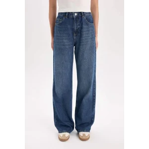 E2975 Straight Wide Yüksek Bel Uzun Jean Yıkamalı Pantolon