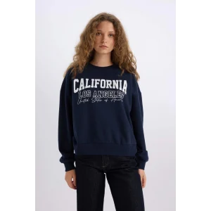 E3390 Loose Fit Bisiklet Yaka Baskılı Kalın Kumaş Sweatshirt