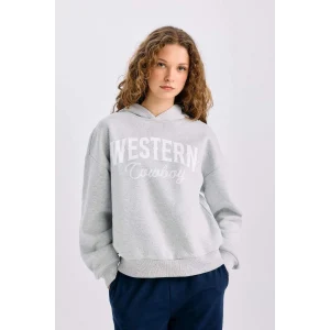 E3658 Oversize Geniş Kalıp Kapüşonlu Baskılı Kalın Sweatshirt Kumaşı Sweatshirt
