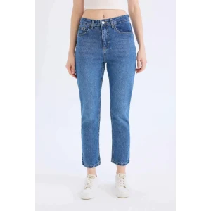 E4963 Mary Vintage Straight Fit Yüksek Bel Bilek Boy Jean Yıkamalı Pantolon