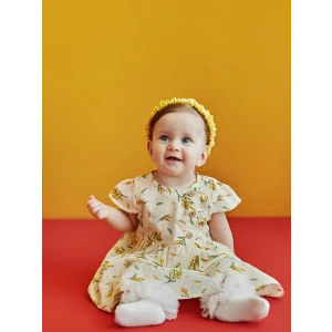 LCW baby Ekru Bisiklet Yaka Kısa Kollu Baskılı Kız Bebek Elbise