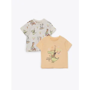 LC WAIKIKI Bisiklet Yaka Kısa Kollu Baskılı Pamuklu Erkek Bebek Tişört 2li