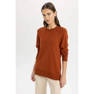 I6913 Regular Fit Yumuşak Dokulu Bisiklet Yaka Reglan Kol Basic Düz Triko Kazak