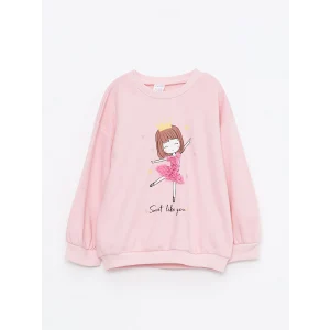LCW baby Pembe Bisiklet Yaka Uzun Kollu Baskılı Kız Bebek Sweatshirt