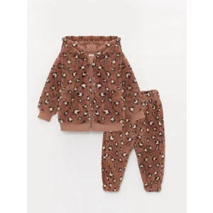 LCW baby Kahverengi Kapüşonlu Pelüş Kız Bebek 2li Takım