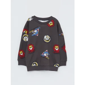 LCW baby Antrasit Bisiklet Yaka Uzun Kollu Baskılı Erkek Bebek Sweatshirt