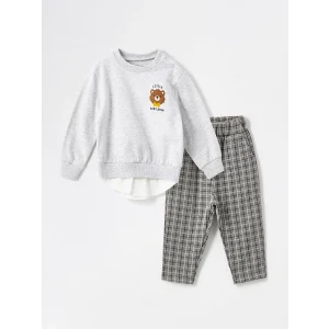 LCW baby Beyaz Baskılı Erkek Bebek Sweatshirt ve Pantolon 2li Takım