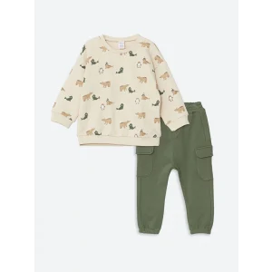 LCW baby Ekru Baskılı Erkek Bebek Sweatshirt ve Eşofman Alt 2li
