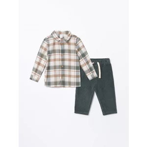 LCW baby Ekru Uzun Kollu Erkek Bebek Ekose Gömlek ve Pantolon 2li Takım