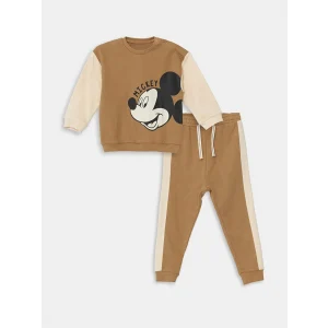 LCW baby Kahverengi Mickey Mouse Baskılı Erkek Bebek Eşofman Takım