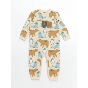 LCW baby Mavi Bisiklet Yaka Baskılı Erkek Bebek Tulum