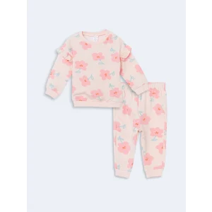 LCW baby Pembe Bisiklet Yaka Kız Çocuk Sweatshirt ve Tayt