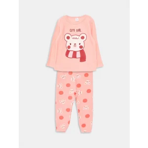 LCW baby Pembe Bisiklet Yaka Uzun Kollu Kız Bebek Pijama Takımı
