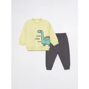 LCW baby Sarı Bisiklet Yaka Baskılı Erkek Bebek Sweatshirt ve Eşofman Alt 2li