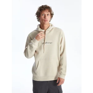 LCW Casual Bej Uzun Kollu Baskılı Erkek Kalın Hoodie