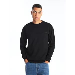 LCW Casual Siyah Bisiklet Yaka Uzun Kollu Baskılı Erkek Sweatshirt