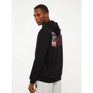 LCW Casual Siyah Uzun Kollu Baskılı Erkek Hoodie