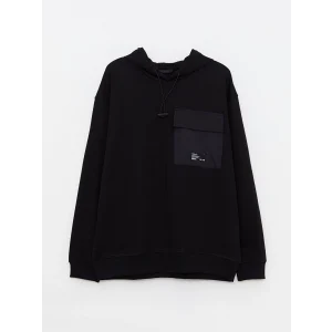 LCW Casual Siyah Uzun Kollu Baskılı Erkek Hoodie