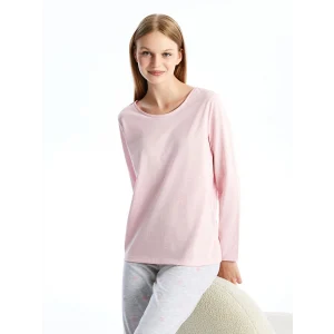 LCW DREAM Gri Bisiklet Yaka Düz Uzun Kollu Kadın Pijama Takımı