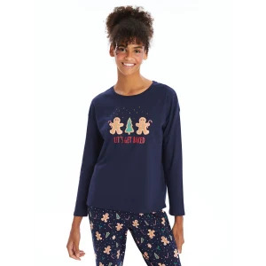 LCW DREAM Lacivert Bisiklet Yaka Baskılı Kadın Pijama Takımı