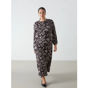 LCW Grace Kahverengi Bisiklet Yaka Desenli Kadın Elbise