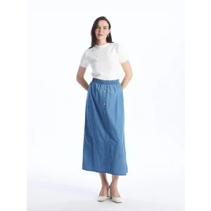 LCW Grace Mavi Kadın Beli Lastikli Düz Jean Etek