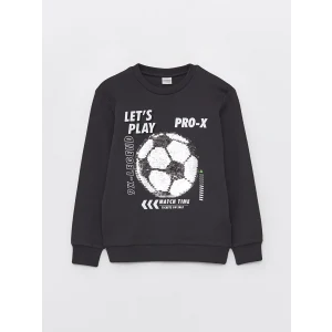 LCW Kids Antrasit Bisiklet Yaka Baskılı Çift Yönlü Payetli Uzun Kollu Erkek Çocuk Tişört