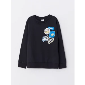 LCW Kids Antrasit Bisiklet Yaka Baskılı Uzun Kollu Erkek Çocuk Sweatshirt
