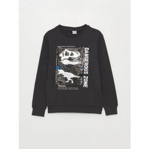 LCW Kids Antrasit Bisiklet Yaka Çift Yönlü Payetli Uzun Kollu Erkek Çocuk Sweatshirt
