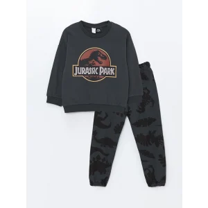 LCW Kids Antrasit Bisiklet Yaka Jurassic Park Baskılı Erkek Çocuk Eşofman Takım