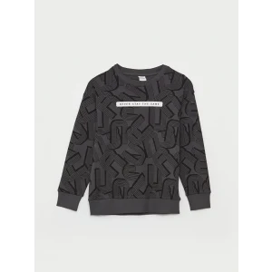 LCW Kids Antrasit Rahat Kalıp Bisiklet Yaka Baskılı Erkek Çocuk Tişört