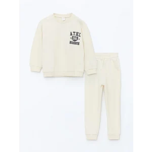 LCW Kids Bej Bisiklet Yaka Erkek Çocuk Sweatshirt ve Eşofman Alt 2li