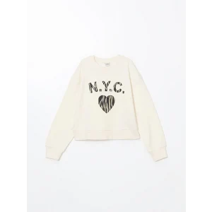 LCW Kids Bej Bisiklet Yaka Kız Çocuk Kalın Crop Sweatshirt